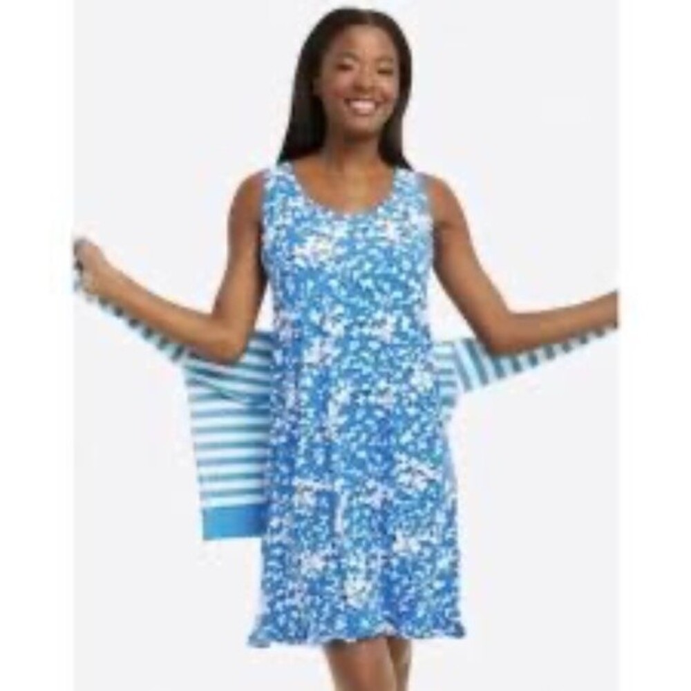 NWT Draper James Sleeveless Ruffle Bluebell Blue & White Night Gown - SIze S/M